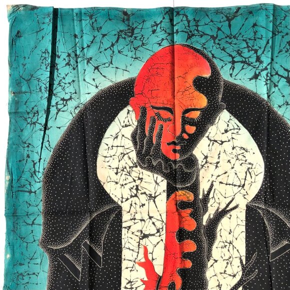 Balinese Batik Art Panel psychedelic tree hand head faces Bali Indonesia vintage - Picture 3 of 10